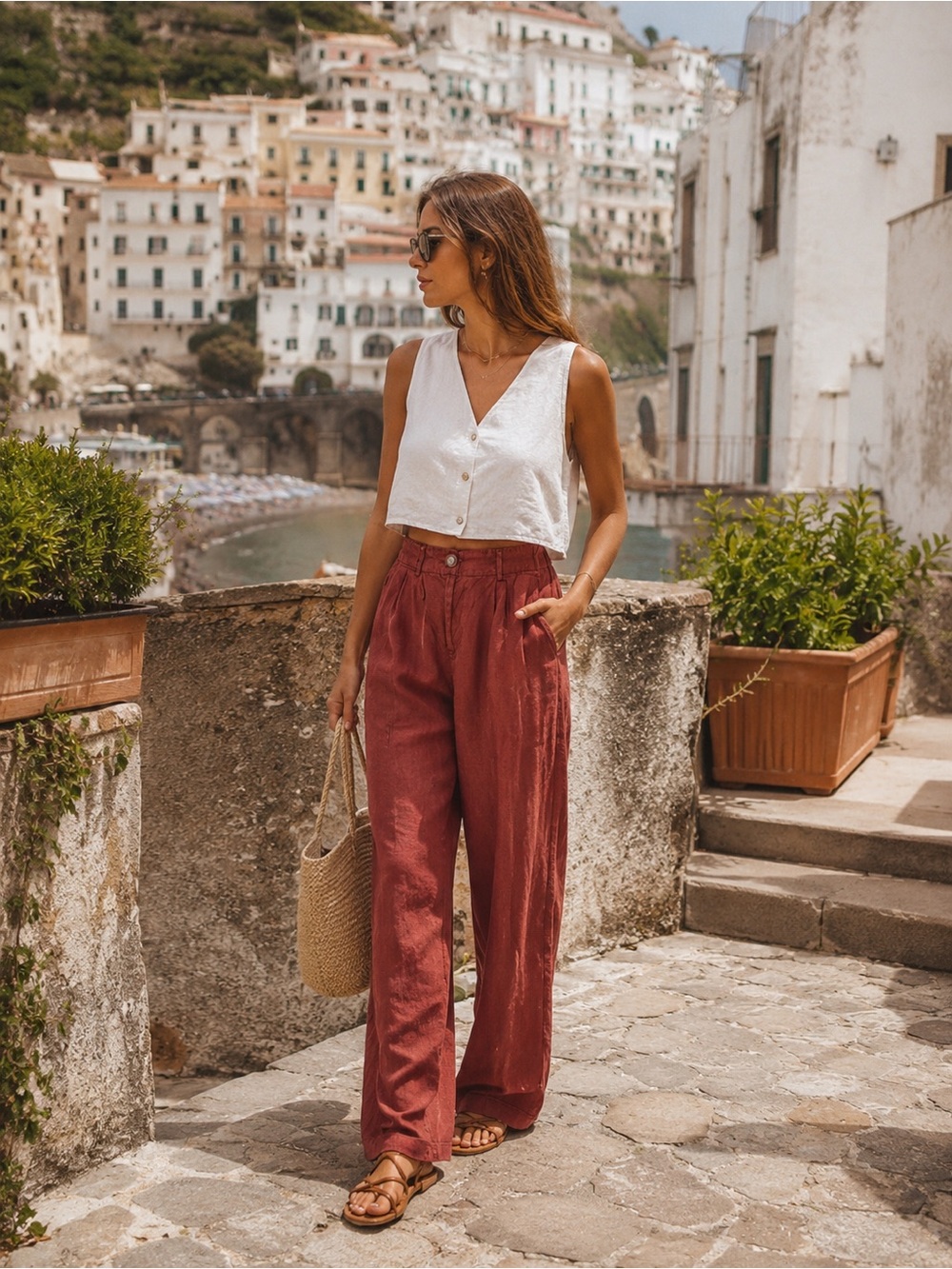 100% Linen Pleated Trousers